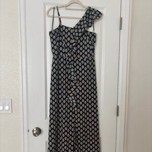 Banana Republic One Shoulder Maxi Dress Cocktail - Size 4 - Blue Patterned